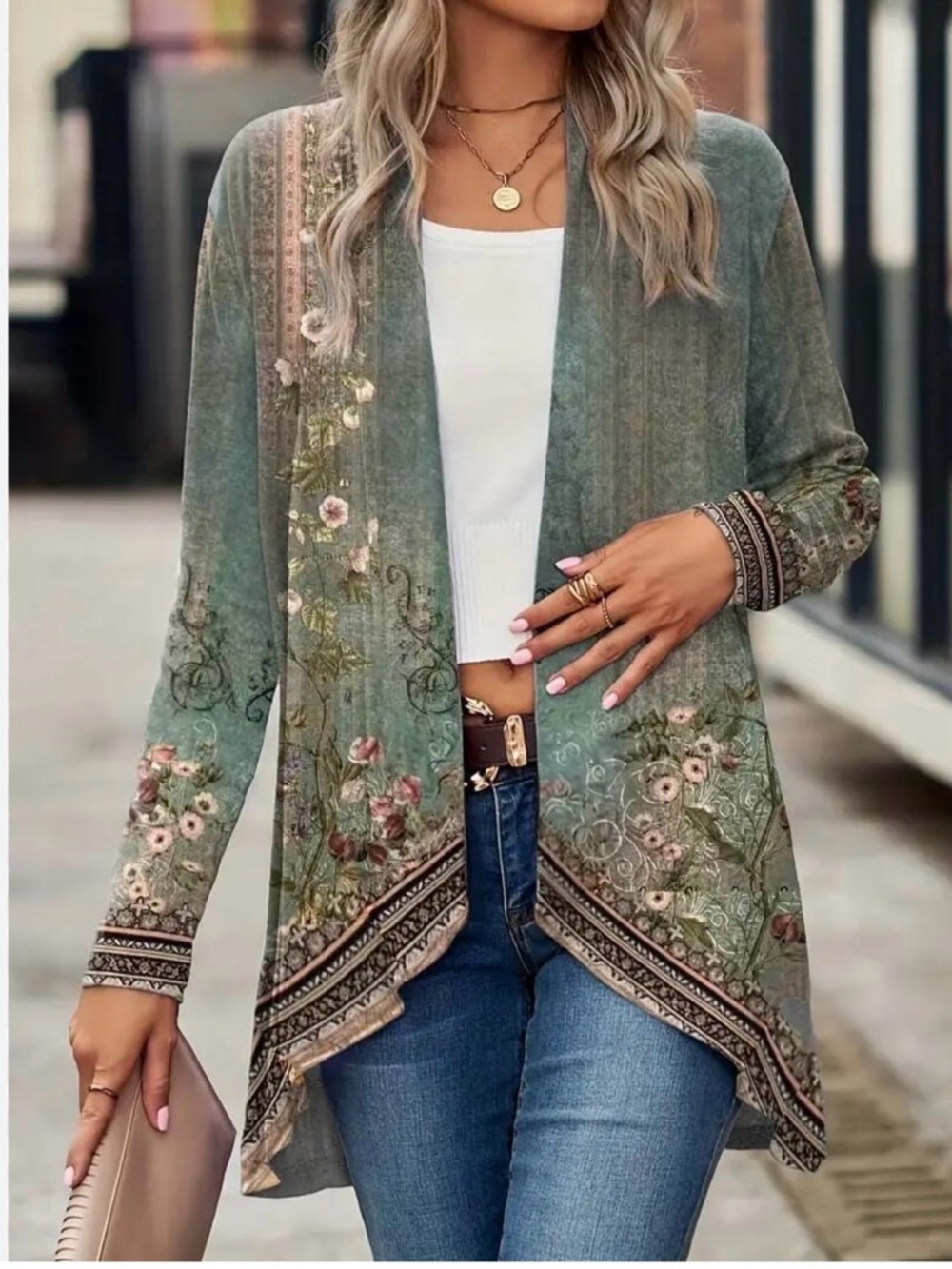 Floral Open-Front Kimono/Coverup - Sage Green…037